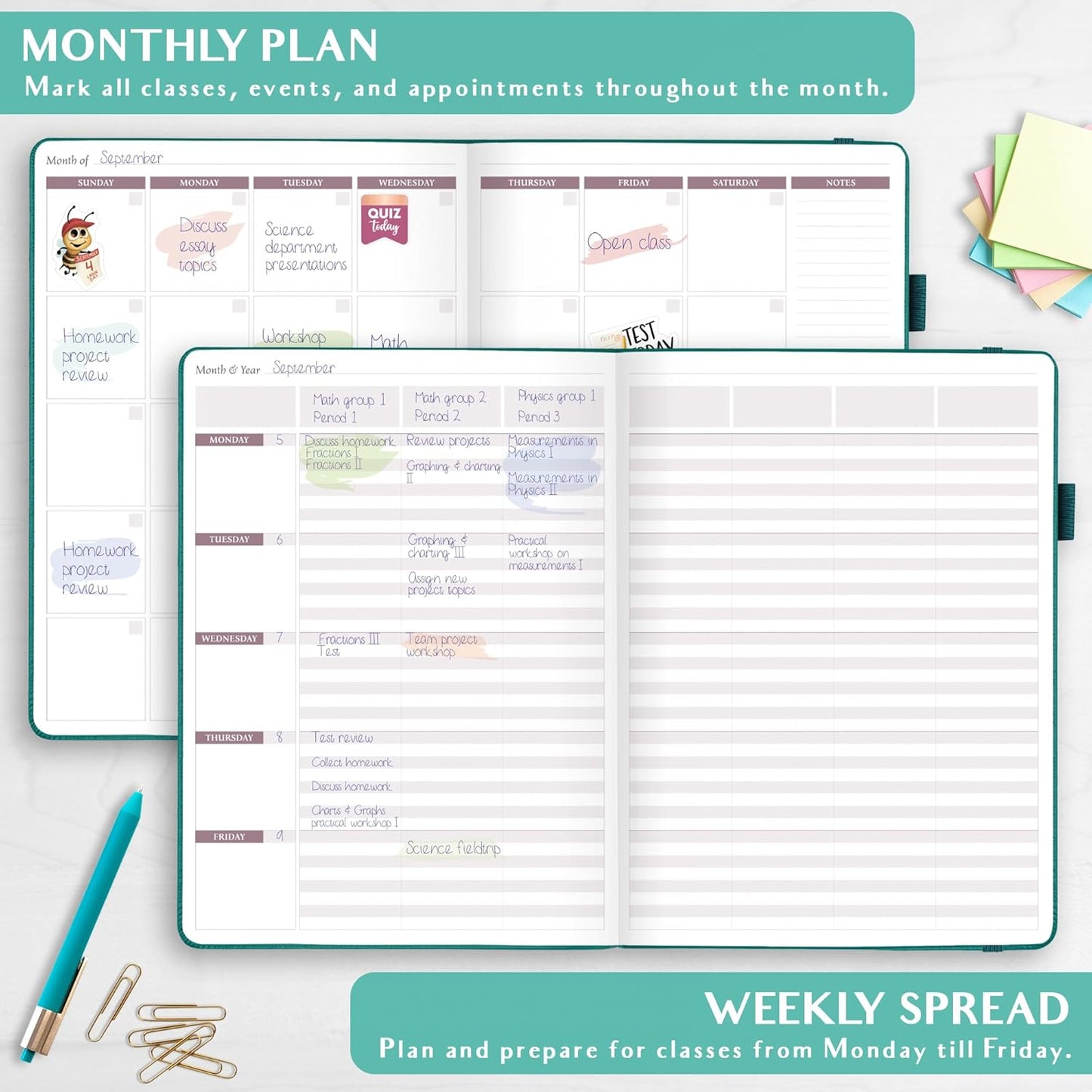 Legend Teacher Planner – Undated Lesson Plan Book for Teachers with Weekly & Monthly Calendars - Classroom Organization & School Year Planner – 8.5”x11.5” Hardcover (Viridian Green)