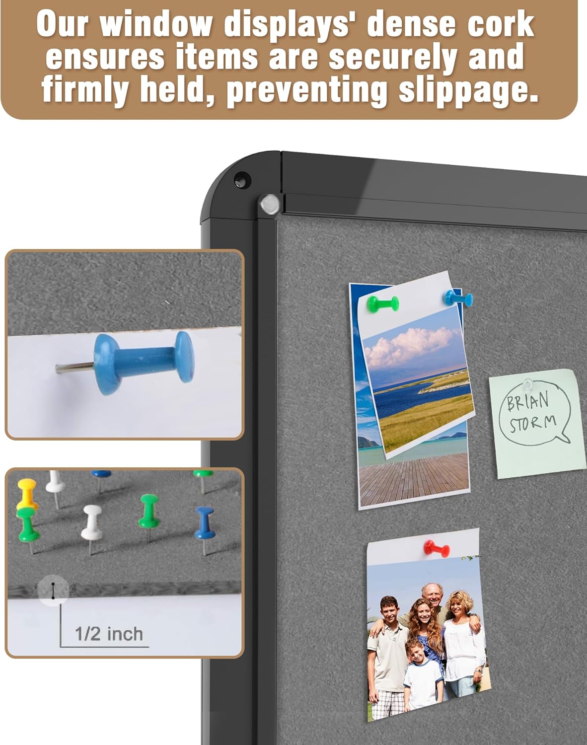 26"x20" Enclosed Bulletin Board, Lockable Weather-Resistant Aluminum Cork Noticeboard for School & Office, Black Frame w/Grey Flet