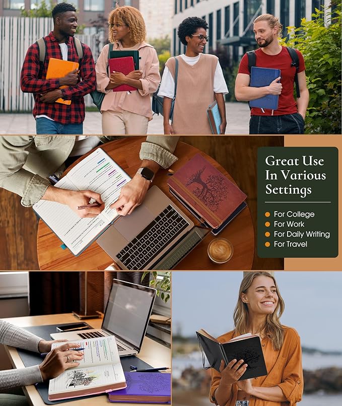 Vintage Leather Journal with 300 Numbered Pages,B5 Lined Journal for Men Women,Daily Journals for Writing,College Ruled Notebook for Work,School,Note taking,Travel Diary,Large (7" x 10")