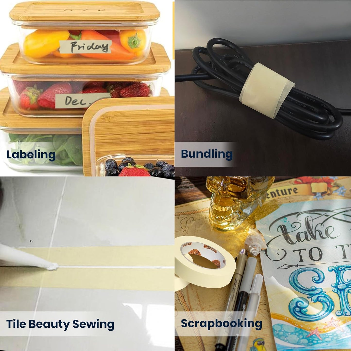 General Purpose Masking Tape 0.7 Inches x 60 Yards, Beige White Painters Tape for Painting, Labeling, DIY Arts Crafts, Home Office School Projects, 10 Rolls