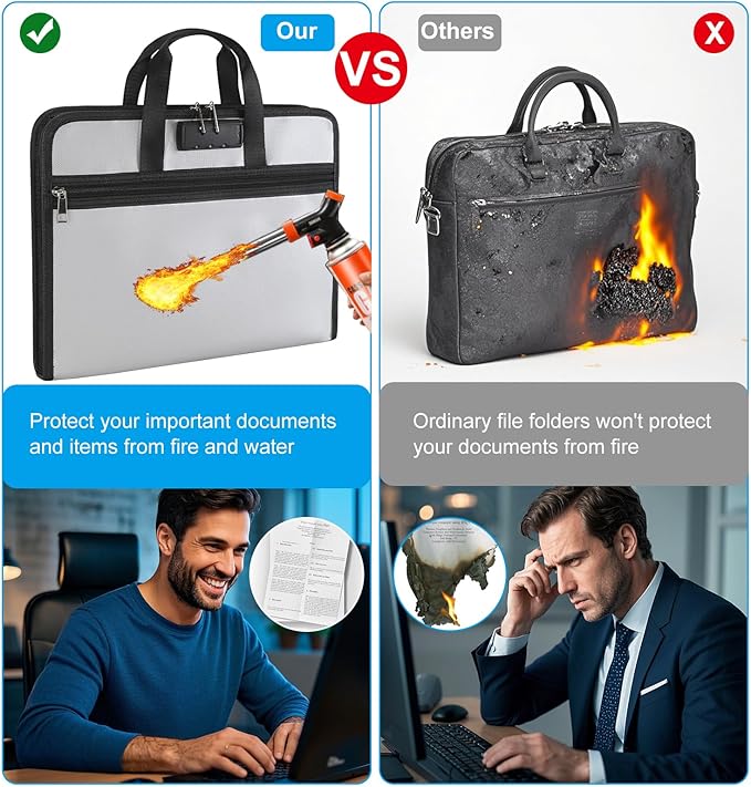 Accordion File Organizer with Lock, Fireproof, Letter/A4-Size Expanding File Folder with Tabs, 13 Pockets Important Document Organizer with Handle, Portable Paperwork Business Organizer, Silver