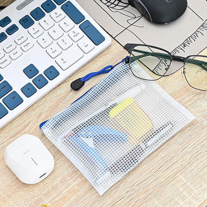 D-KINGCHY 24Pcs Zipper Storage Bags, Plastic Mesh Zippered Pouch for Organization, Waterproof Versatile Bags for Office Supplies School Travel