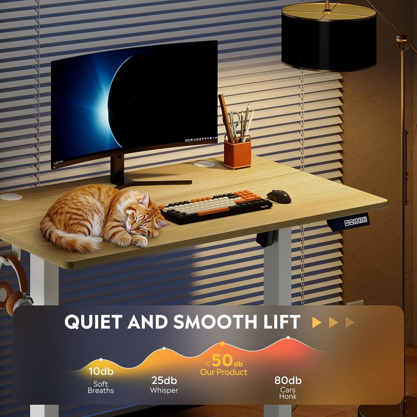 DEVAISE 40 Inch Electric Standing Desk, 3 Adjustable Height Stand up Desk for Home Office, Ergonomic Sit to Stand Desk with LED Touchscreen, 3 Memory Preset Computer Desk (Maple)