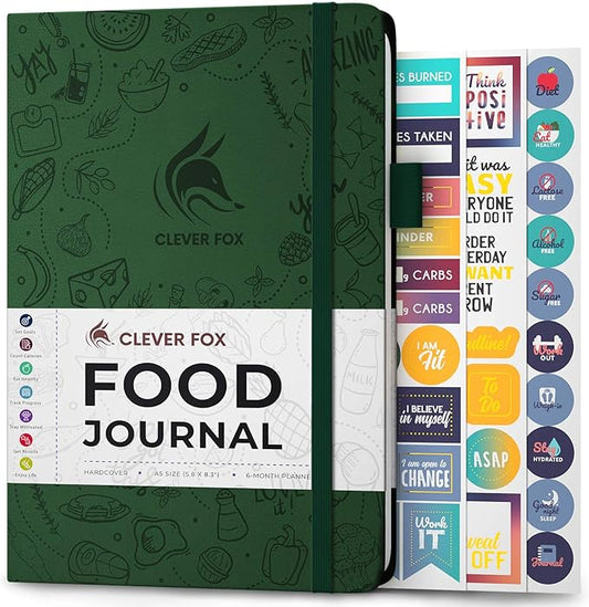 Clever Fox Food Journal - Daily Food Diary, Meal Planner to Track Calories & Nutrients, Weight Tracker Notebook, A5 (Forest Green)