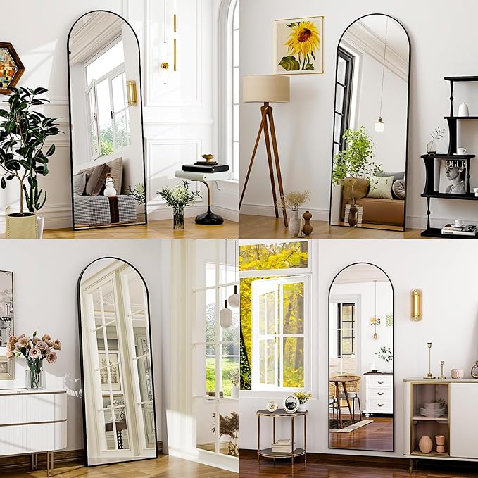 65" x 24"Arched Full Length Mirror - Wall Mounted Floor Mirror- Aluminum Alloy Frame Full Body Mirror for Bathroom Living Room Bedroom and Entryway Black