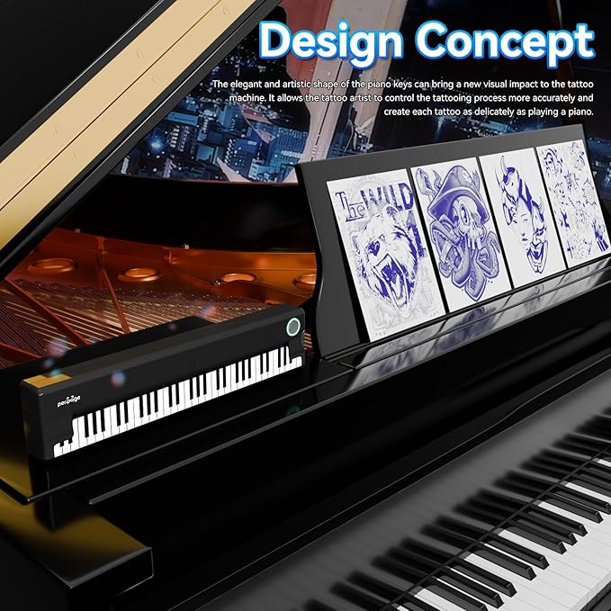 P90-Pino Wireless Tattoo Stencil Printer, Thermal Tattoo Machine with Inkless Tech, Inspired by Piano Design Portable Tattoo Printer Kit Compatible with Phone, Pad & PC