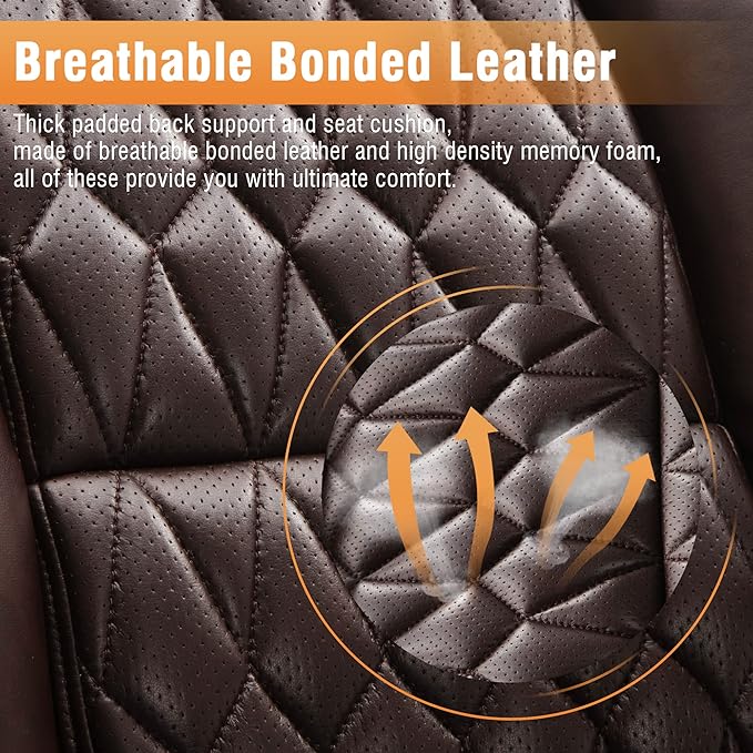 Large High Back Office Chair - Adjustable Lumbar Support Flip Up Arms Heavy Duty Quiet Wheels Metal Base Breathable Bonded Leather Ergonomic Executive Computer Desk Chair with Storage Bags, Brown