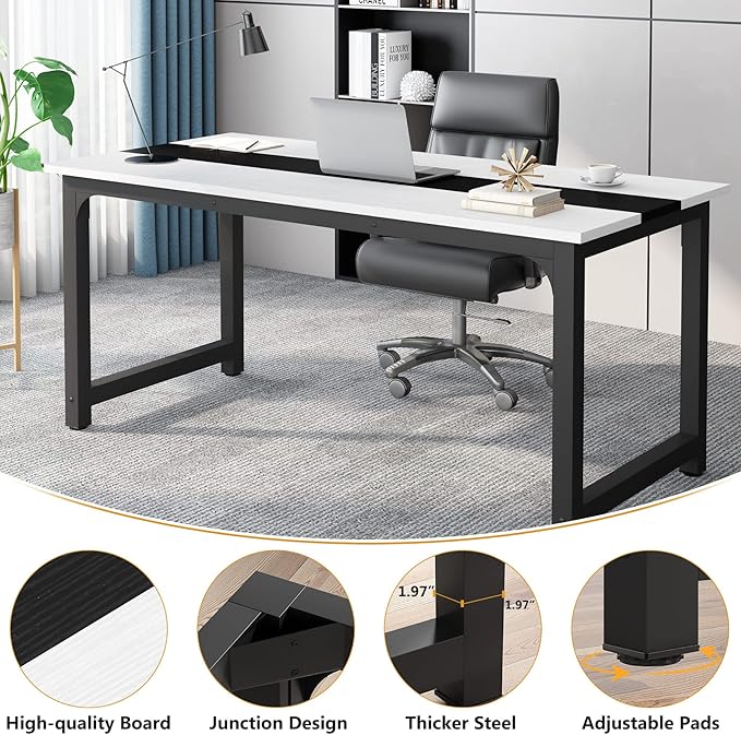 Tribesigns 70.8”Executive Desk, Large Office Computer Desk with Thicken Frame, Modern Simple Workstation Business Furniture for Home Office, White/Black