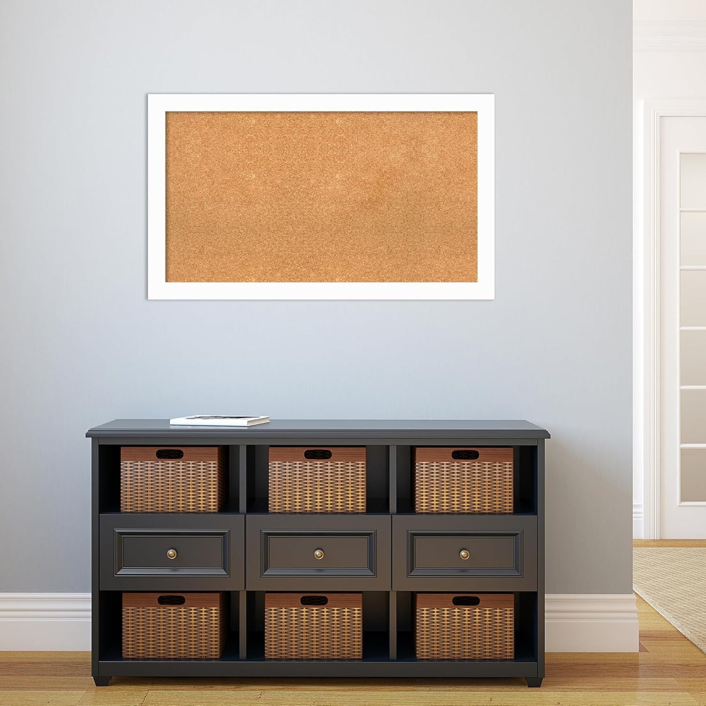 Amanti Art Natural Cork Board for Wall, 23x39 Vision Board with White Frame, Large Corkboard Office Decor for Home Organization, Casual Corkboard Pinboard to Display Items for Home Organization in