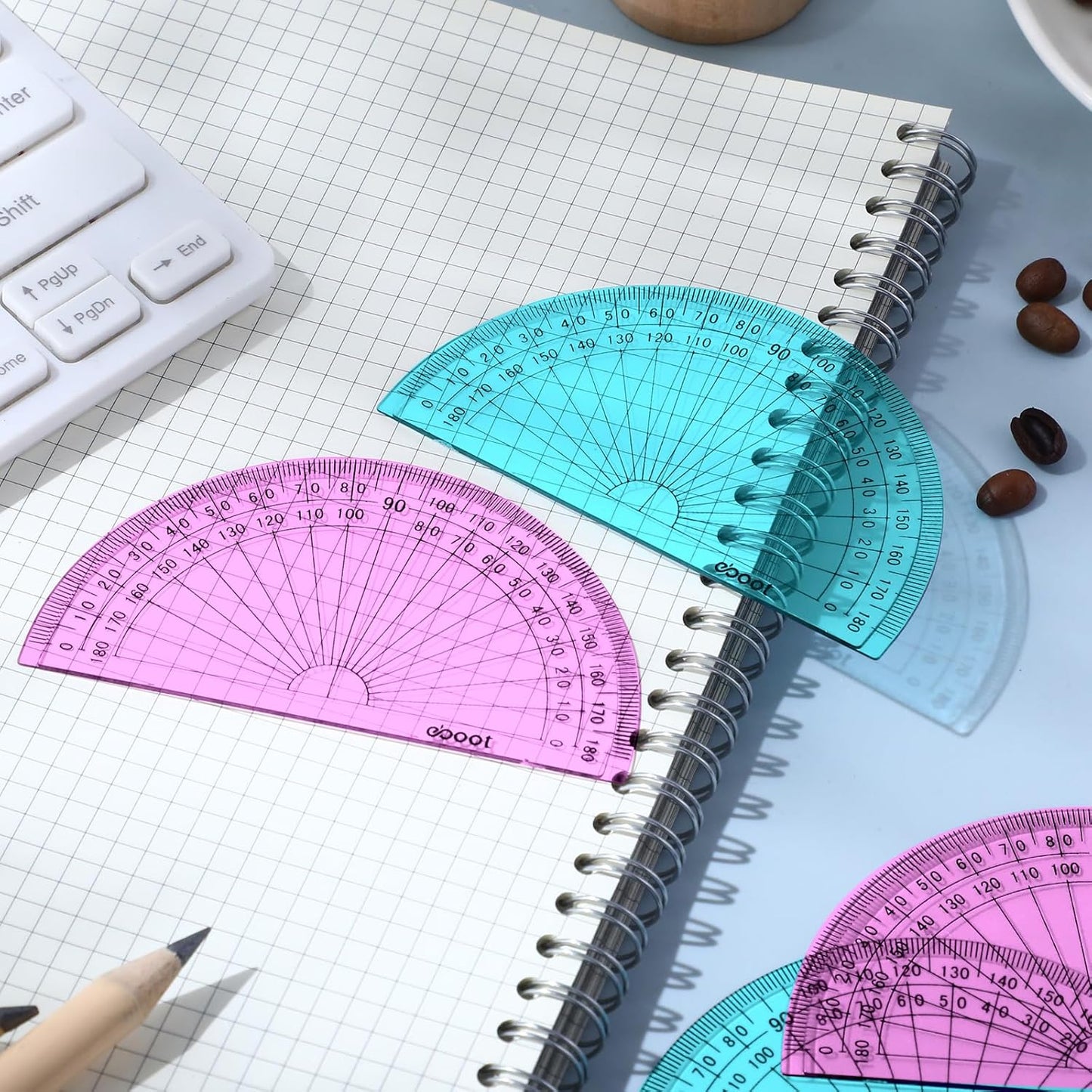 EBOOT 50 Pcs Math Protractors Plastic Protractor 180 Degrees, 4 Inches (Pink,Blue)