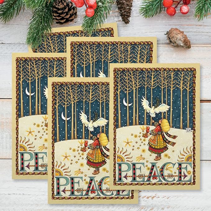 Current Peace Dove Personalized Christmas Greeting Cards Set © Mary Engelbreit - Set of 18 Large 5 x 7-Inch Folded Cards, Themed Religious Holiday Card Value Pack, Envelopes Included