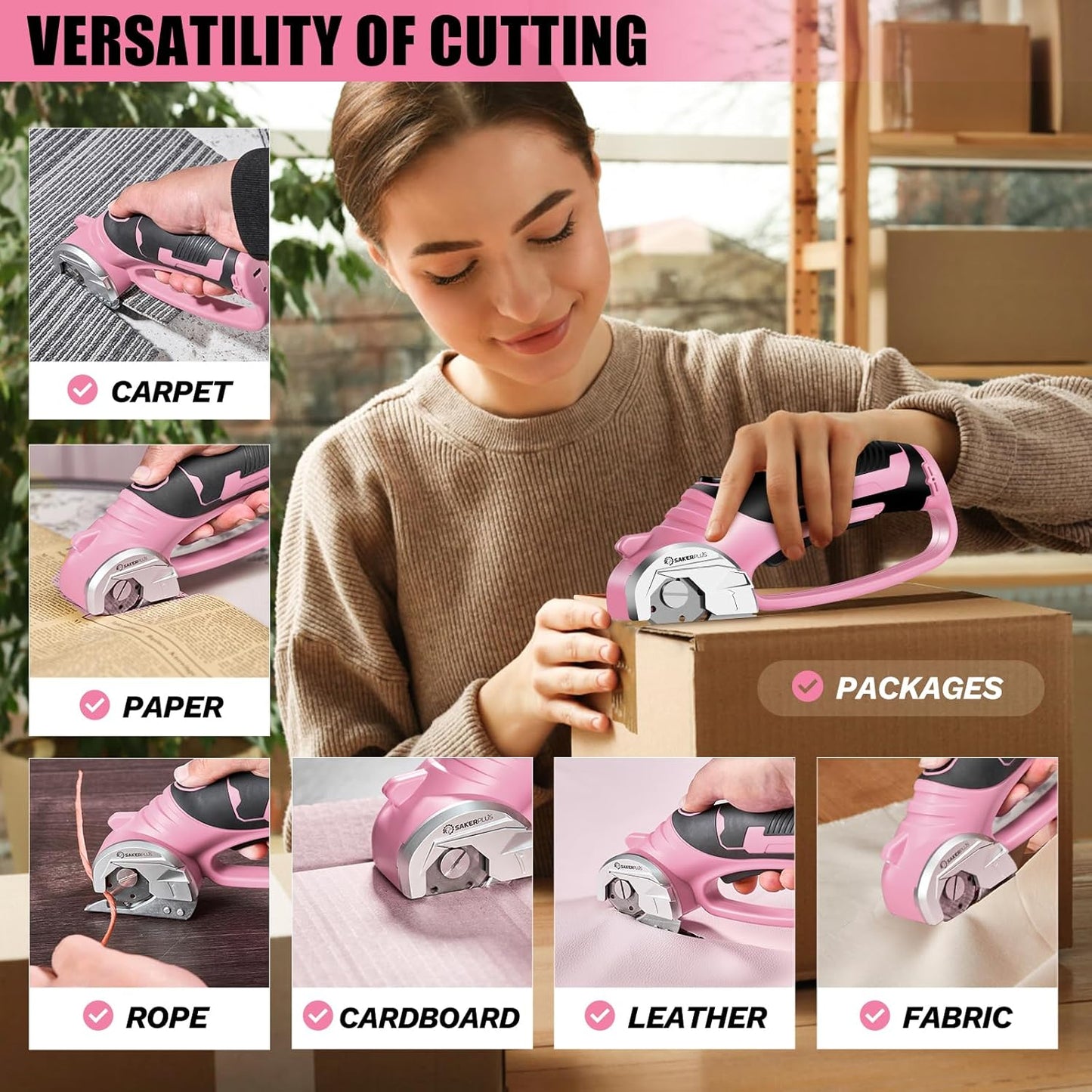 Cordless Electric Scissors,4V Rechargeable Cardboard Box Cutter Heavy Duty Fabric Scissor with Safety Lock & LED Light,Power Rotary Cutter for Leather Carpet Plastic Cutting,Sewing,Crafting