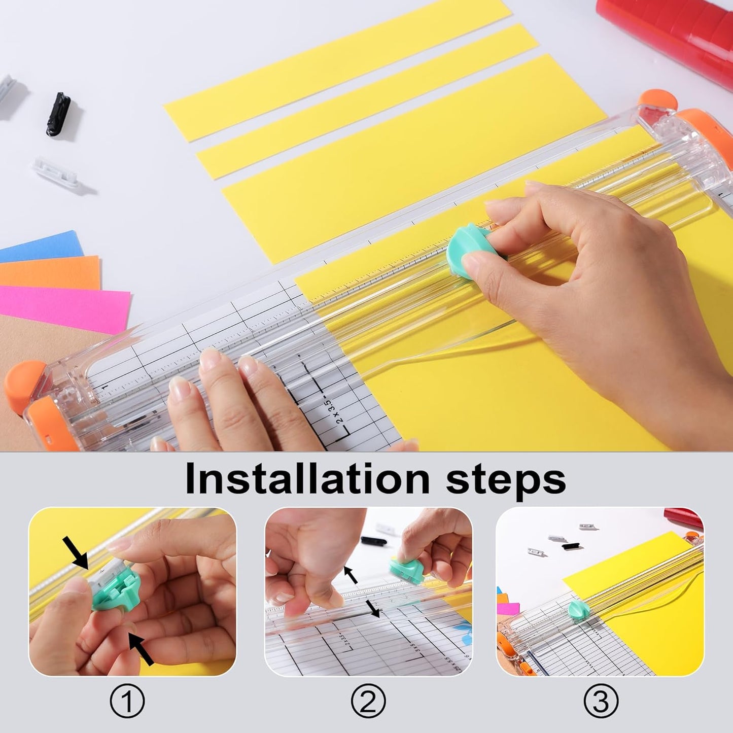 4-Pack Trimmer Replacement Blades for Fiskars Paper Trimmer, Replacement Blade for All Series of Fiskars/Portable&Precision Trimmer,Arts and Crafts,3 Cutting&1 Scoring Blades,a Slider,Blue