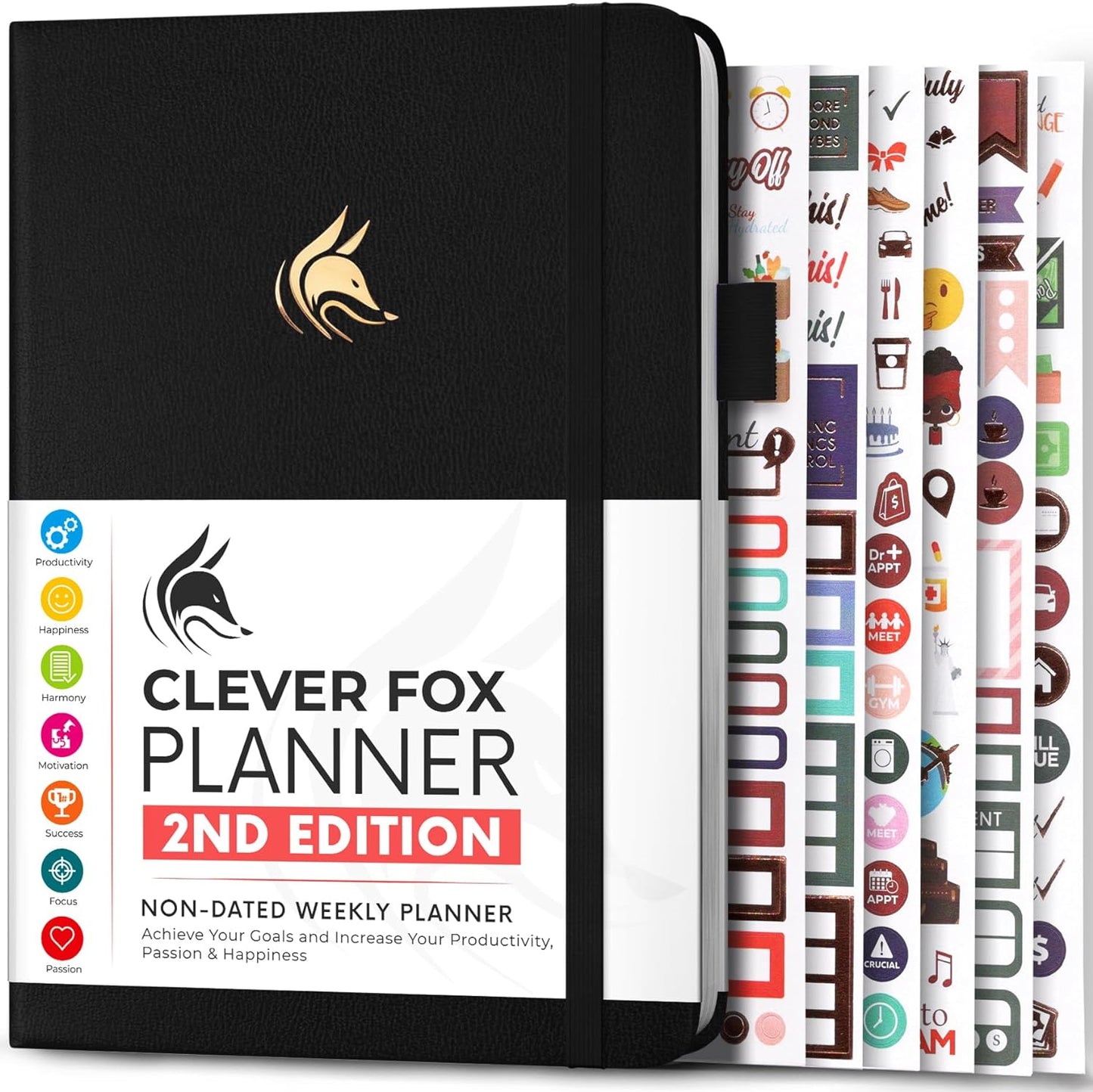 Clever Fox Planner 2nd Edition – Colorful Weekly & Monthly Goal Planner, Time Management & Productivity Organizer, Undated, A5 (Black)