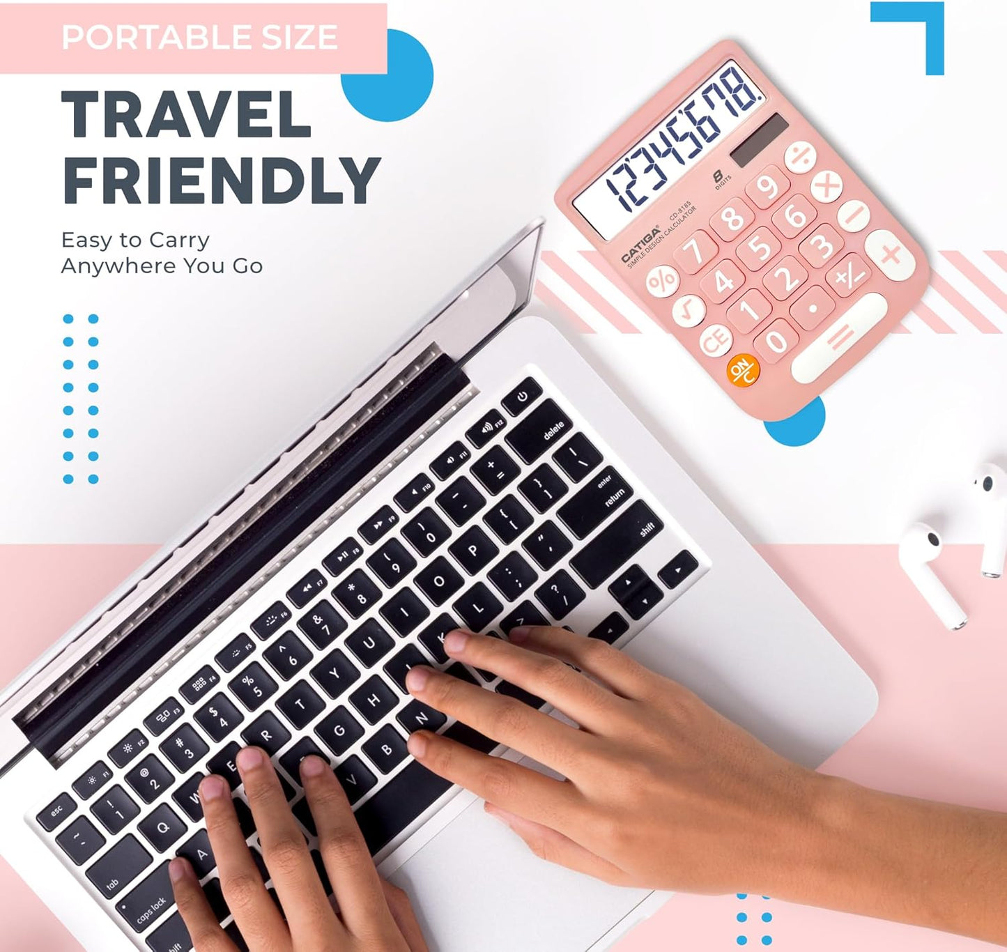 CATIGA Desktop Calculator 8 Digit with Solar Power and LCD Display, Big Buttons, for Home, Office, School, Class and Business, 4 Function Small Basic Calculators for Desk, CD-8185