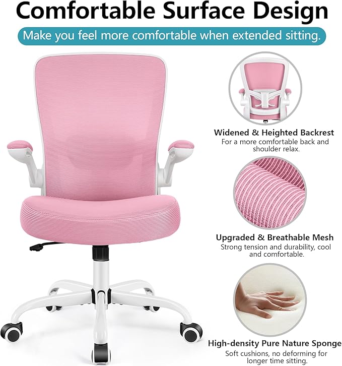FelixKing Ergonomic Office Chair, Adjustable Height, Lumbar Support, Breathable Mesh Fabric, Durable and Reliable, Pink