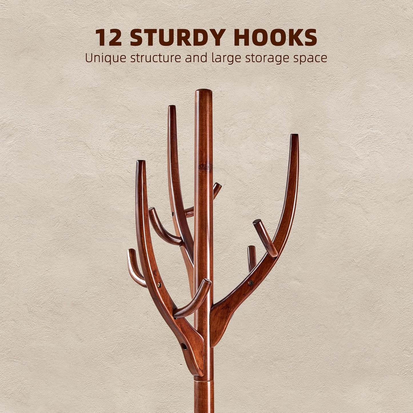 Uniclinens Coat Rack Freestanding Solid Wood Coat Tree Standing with 12 Hooks, Coat Rack Stand Creative Tree Branch-look (Walnut)