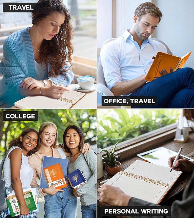 Large Spiral Notebook Journal for Women Men - 300 Numbered Lined Pages, College Ruled, A4 Hardcover Spiral Bound Notebook for School, Work, Note Taking, Writing, Leather Spiral Journal 8.5"x11"