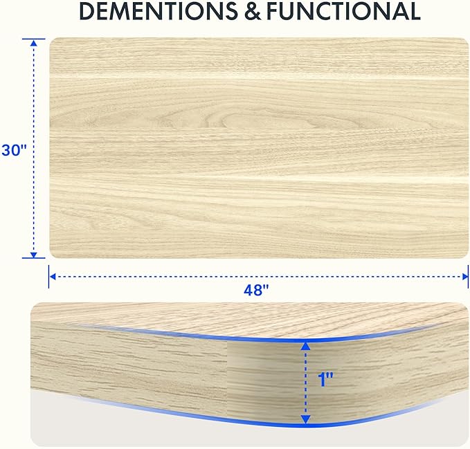 FLEXISPOT EN2 Whole-Piece Standing Desk with Clamp Power Strip, 48 x 30 Electric Stand Up Height Adjustable Desk with Cable Management (White Frame + 48" White Wood Grain Desktop, 2 Packages)