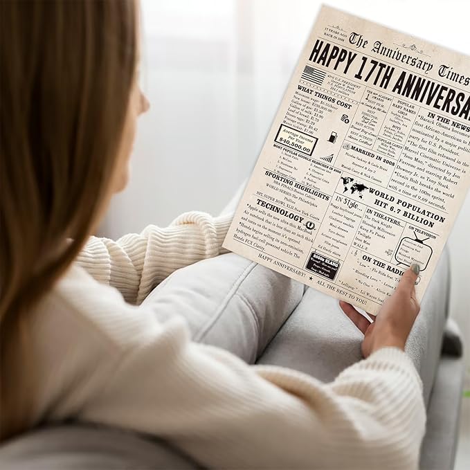 Happy 17th Anniversary Cards Gifts for Women Men, Large 17th Wedding Anniversary Card Gift Ideas for Parents, Unique 17 Year Anniversary Card for Wife Husband