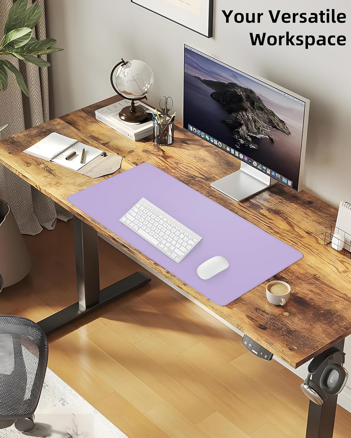 Leather Desk Pad Protector,Office Desk Mat,Large Mouse Pad, Non-Slip PU Leather Desk Blotter,Desk Pad,Waterproof Desk Writing Pad for Office and Home (Light Purple,31.5" x 15.7")
