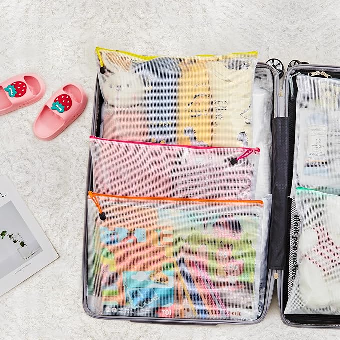 JARLINK A3 (16.9x12.4 in, 24 Pcs) Mesh Zipper Pouch, 12 Colors Extra Large Zipper Bags, Waterproof File Pouches for Office Supplies, Puzzles, Board Game, School, Travel Accessories & Craft Projects