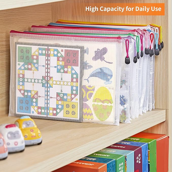 JARLINK 36 Pack 10 Colors Zipper Mesh Document Pouch, A4 Letter Size Mesh Bags for Board Games & Puzzles, Waterproof Document Zipper Pouches for Office School Supplies, Toys, Cosmetics Travel Storage