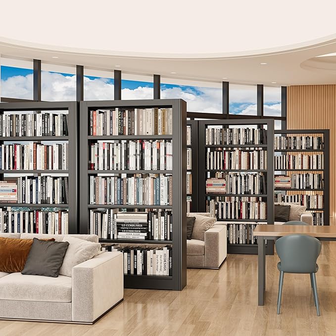 Bookshelves And Bookcases, 36" Wide Office Hard Cover Books Bookshelf, Black 5 Shelf Metal Bookcase, 69" Tall Industrial Sturdy Open Bookshelf for Living Room, Library, School, Bedroom, Kitchen