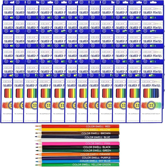 Color Swell Bulk Colored Pencil Packs 60 Sets 12 Count Assorted Vibrant Pre-Sharpened Colors 720 Total Perfect for Kids, Teachers and Classrooms