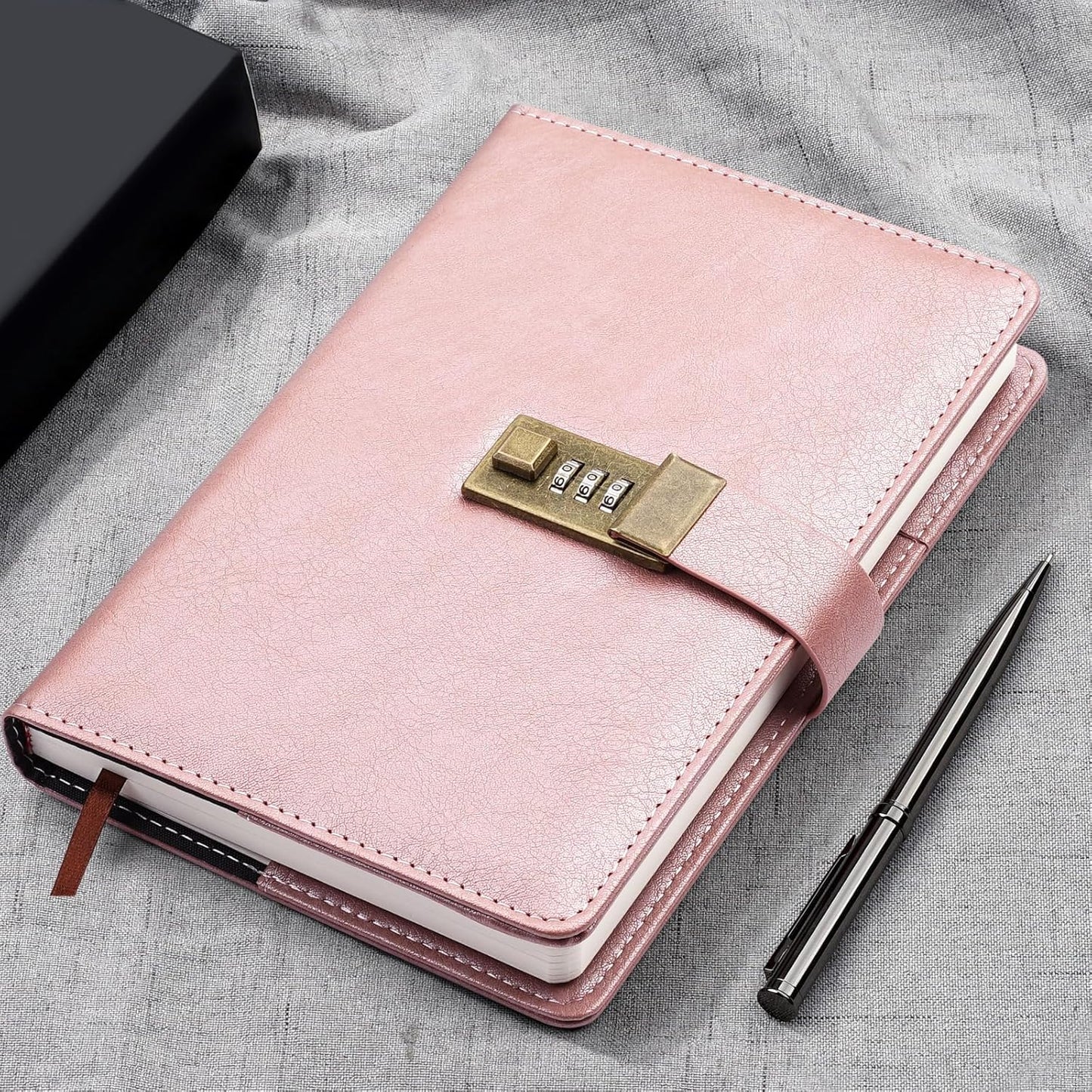 WEMATE Diary with Lock, A5 PU Leather Journal with Lock 240 Pages, Vintage Locks Journal Password Notebook with Pen, Locks Diary Planner Organizer for Men and Women, 8.6x5.8in