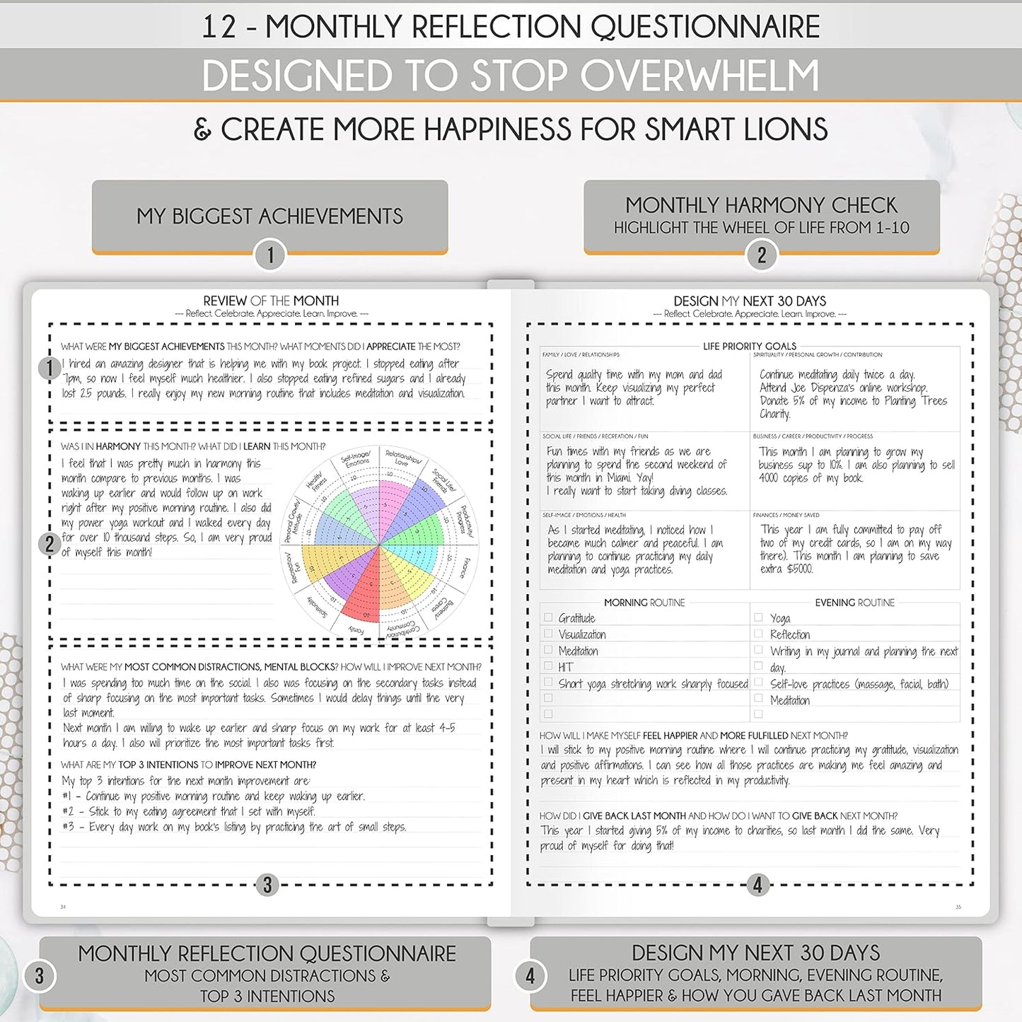 Life Planner - Undated Daily, Weekly & Monthly Planner with Budget Section | A 12 Month Journey to Increase Productivity & Happiness | Life Organizer & Gratitude Journal - Horizontal Format