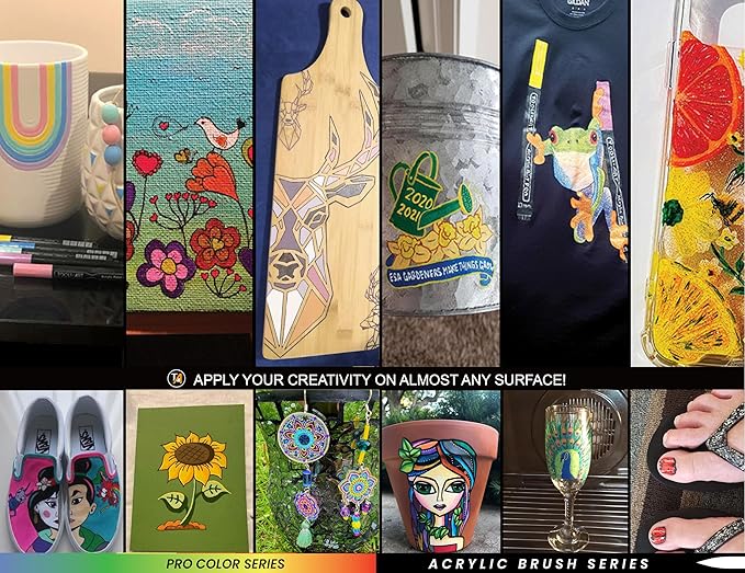 22 Flexible Brush Tip Acrylic Paint Pens Markers Set 1-7mm Line for Rock Painting, Brush Lettering, Glass, Mugs, Wood, Metal, Canvas, Fabric, Plastic. Non Toxic Waterbased Quick Drying Assorted Green