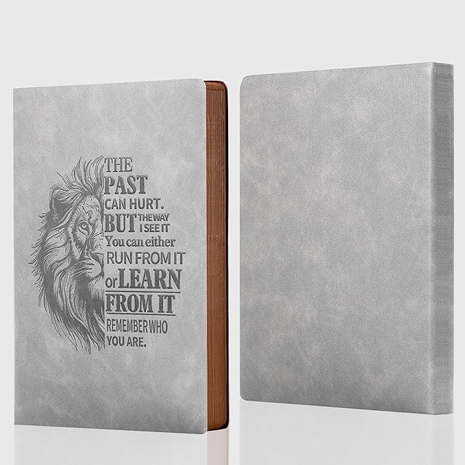 Leather Journal for Men Soft Cover 256 Pages Lined Journals for Writing A5 Lion Journaling Notebooks Vintage Inspirational Diary, 5.7" x 8.3", Grey