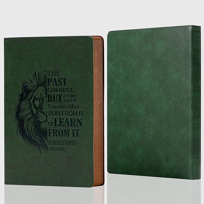 Leather Journal for Men Soft Cover 256 Pages Lined Journals for Writing A5 Lion Journaling Notebooks Vintage Inspirational Diary, 5.7" x 8.3", Green