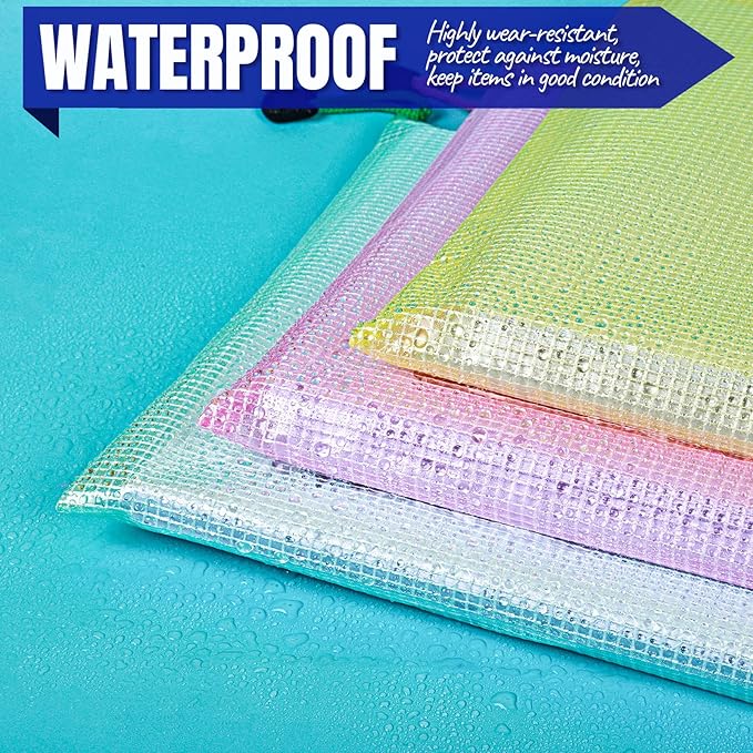 LEOBRO 20PCS Zipper Pouch, A4 Mesh Zipper Pouch Bags, Waterproof Bag, Mesh Bags for Classroom Organization, Toy Storage, School Supplies, Travel Essentials, File Jackets & File Pockets