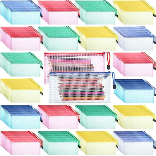 Zhehao 200 Pieces A6 Mesh Zipper Pouch Bulk Mesh Bags with Zipper Waterproof Small Pencil Pouches for School Office Supplies Organization 9.4 x 4.5 Inches(Mixed Colors)
