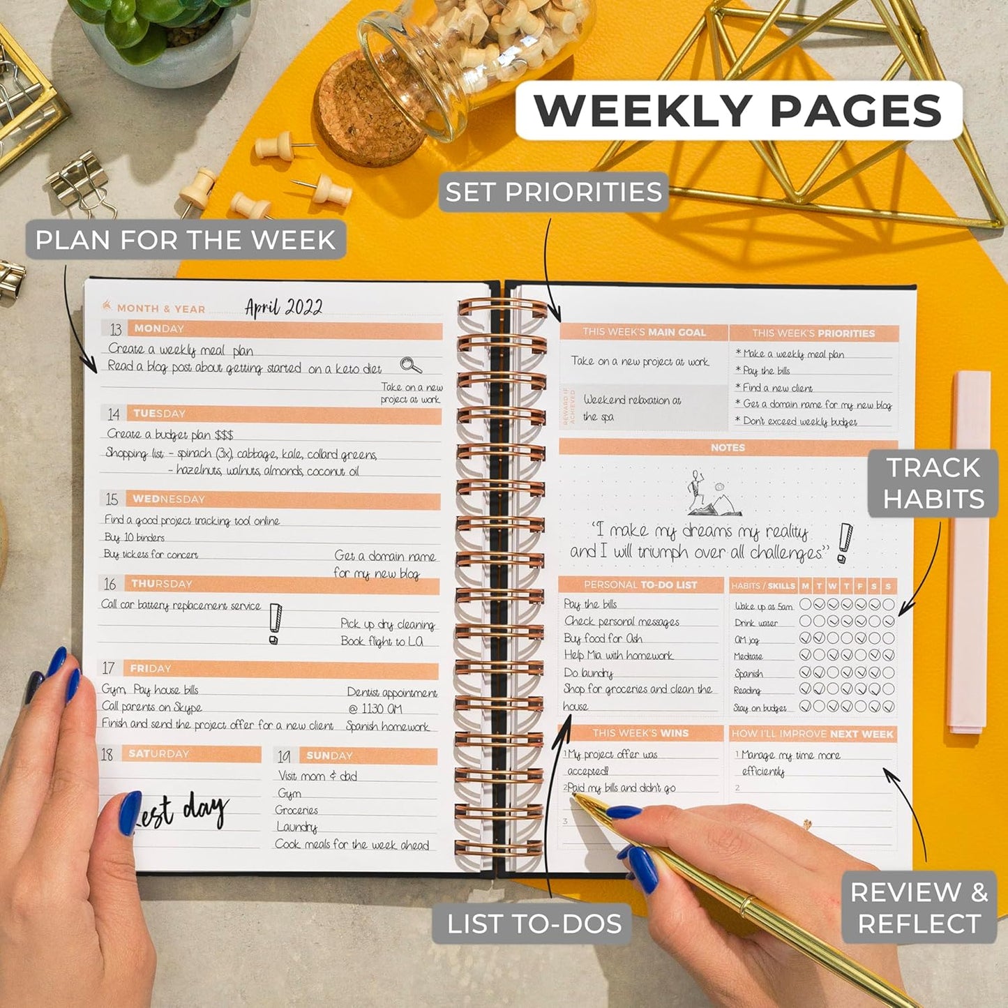 Clever Fox Planner 2nd Edition Spiral – Colorful Weekly & Monthly Goal Planner, Time Management & Productivity Organizer, Undated (Black)