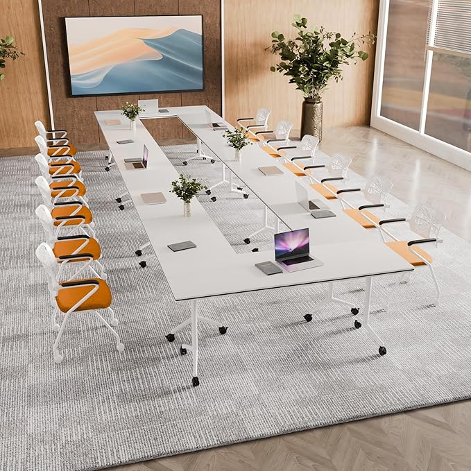 Conference Room Tables,Folding Conference Table Rolling Meeting Modern Training Tables with Flip Top,Mobile Conference Table with Locking Wheels,for Meeting Room Office Classroom(2pack 70.8in)