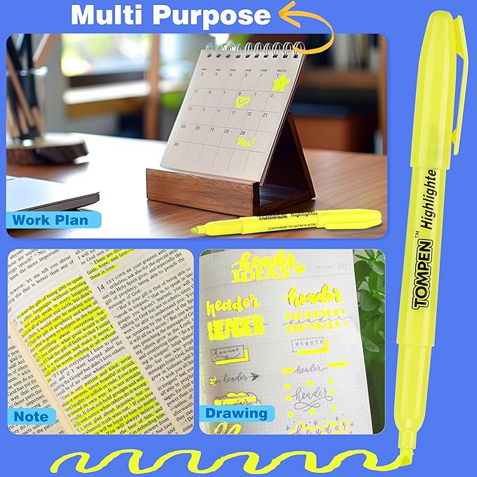 Highlighters Yellow 48 Pack – Bulk Chisel Tip High lighter Marker Set for School, Office, Bible Study, Journaling – Smear-Free, Quick Dry Ink – Fluorescent Pens for Teachers & Students