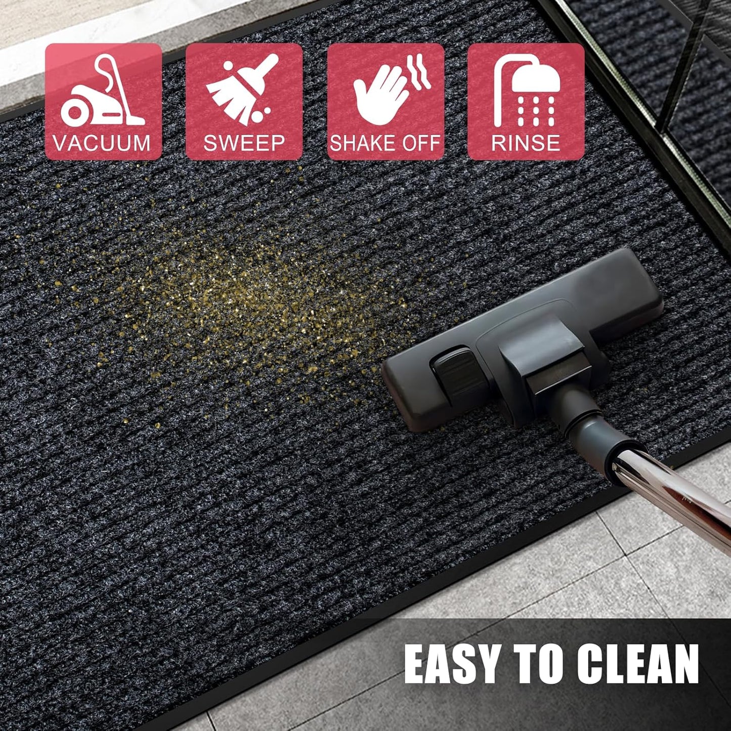 Kuyal Front Door Mat, 3'x10' Indoor Outdoor Entrance Mat, Commercial Floor Mats Inside Outside Entrance, Heavy Duty Durable Welcome, Rubber Backing Non Slip Outdoor Mats for Entryway,Black