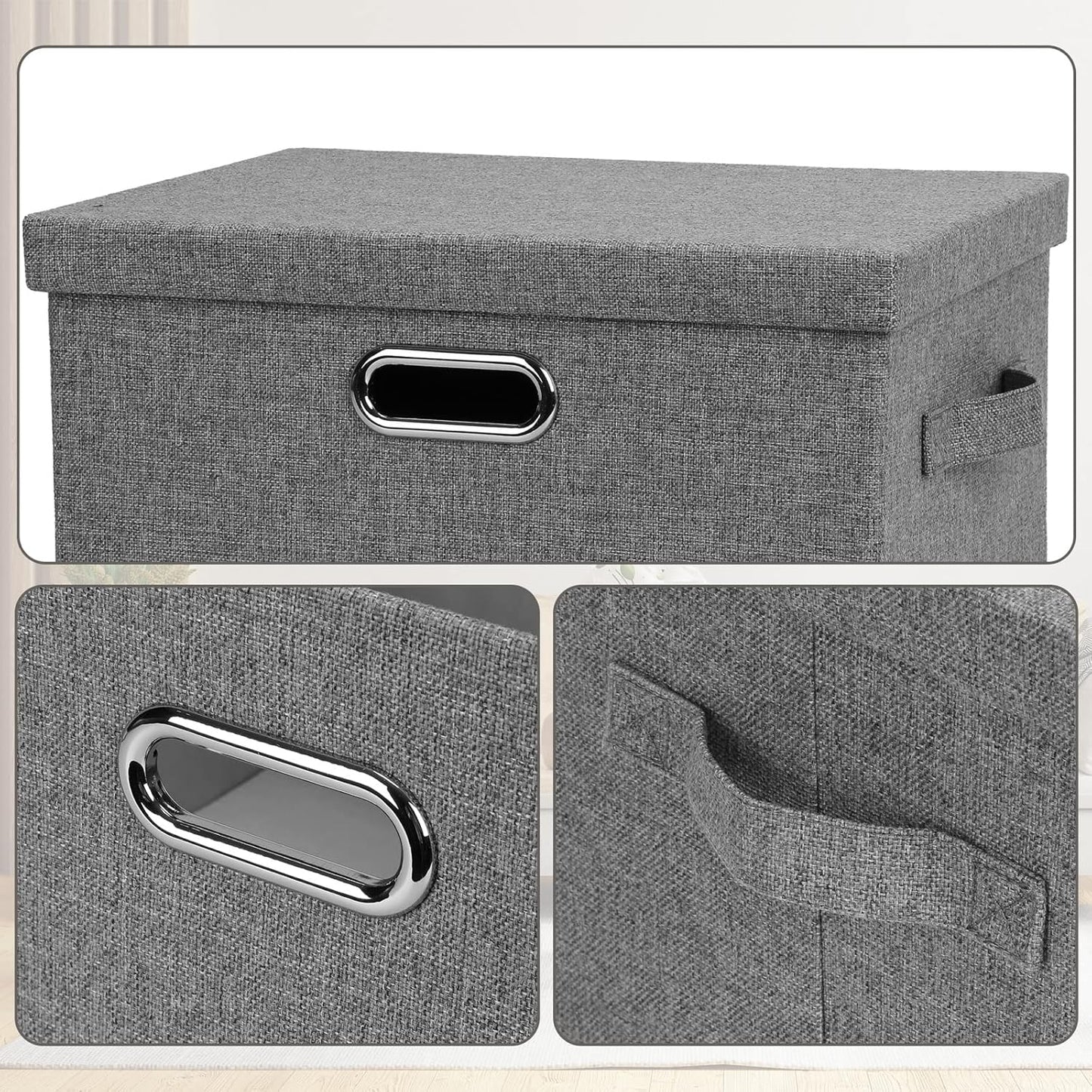 Medium 15" 21 Quart Collapsible Stackable Storage Bins with Lids, 3 Packs Grey Foldable Fabric Closet Boxes Heavy-duty Linen Cube Baskets Container for Bedroom Office (15 x 11 x 8)