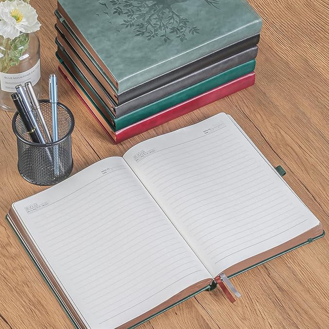 Thick Lined Journal Notebook with Pen, 360 Pages 100gsm Paper, Brown Sprayed Edge, Journal for Writing B5 Ruled Notebook ,Leather Hardcover,Perfect for Work, Office or School, 7.8'' x 10'' Dark Green