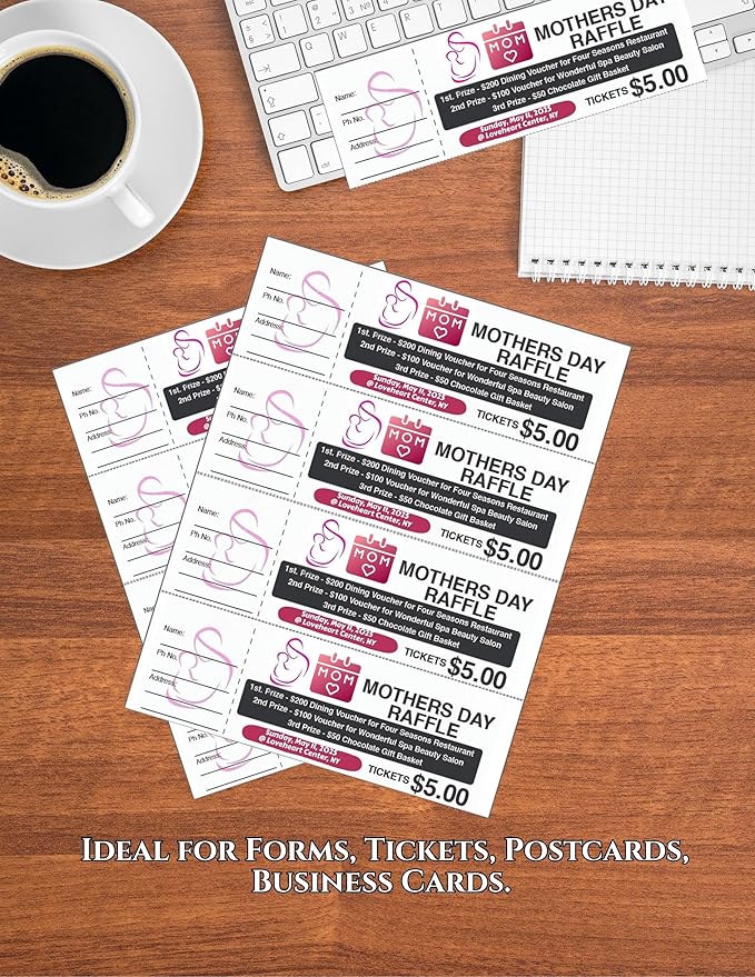 Limited Papers (TM) 8.5x11 Perforated Paper, 20/50 Pound, 75 GSM, Variety of Perforation Sizes and Colors, for Forms, Tickets, Postcards, Business Cards. (Pink, 4 up - horizontal every 2.75")