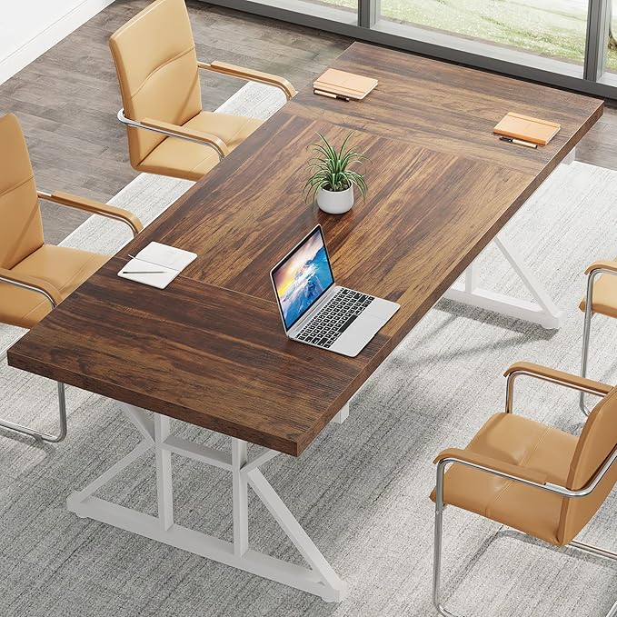 Tribesigns 70.8-Inch Executive Desk, Large Computer Office Desk Workstation, Modern Simple Style Laptop Desk Study Writing Table Business Furniture for Home Office (Brown/White, 70.8 Inch)