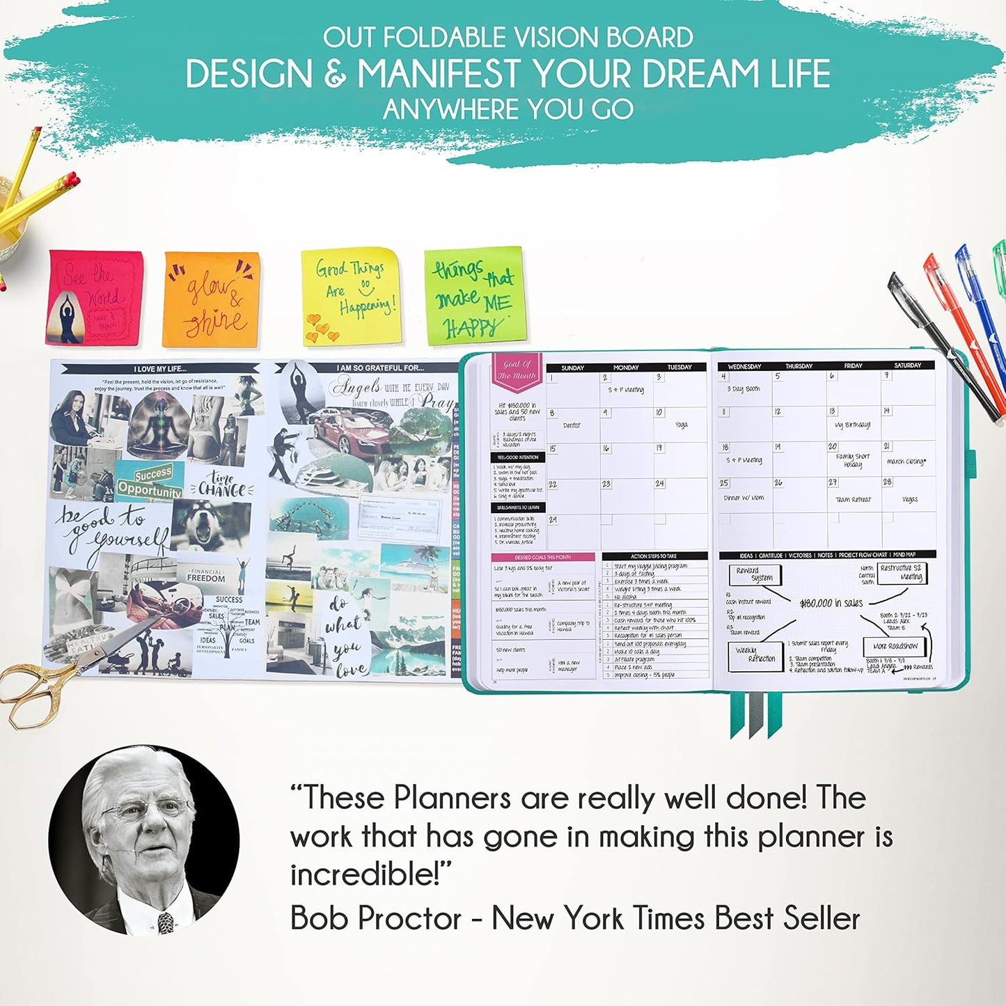 Hourly Planner – Undated Weekly & Monthly Goal Setting Planner, 12-Month to Increase Productivity | Life & Gratitude Journal, Include Foldable Vision Board, Gift Box & Stickers
