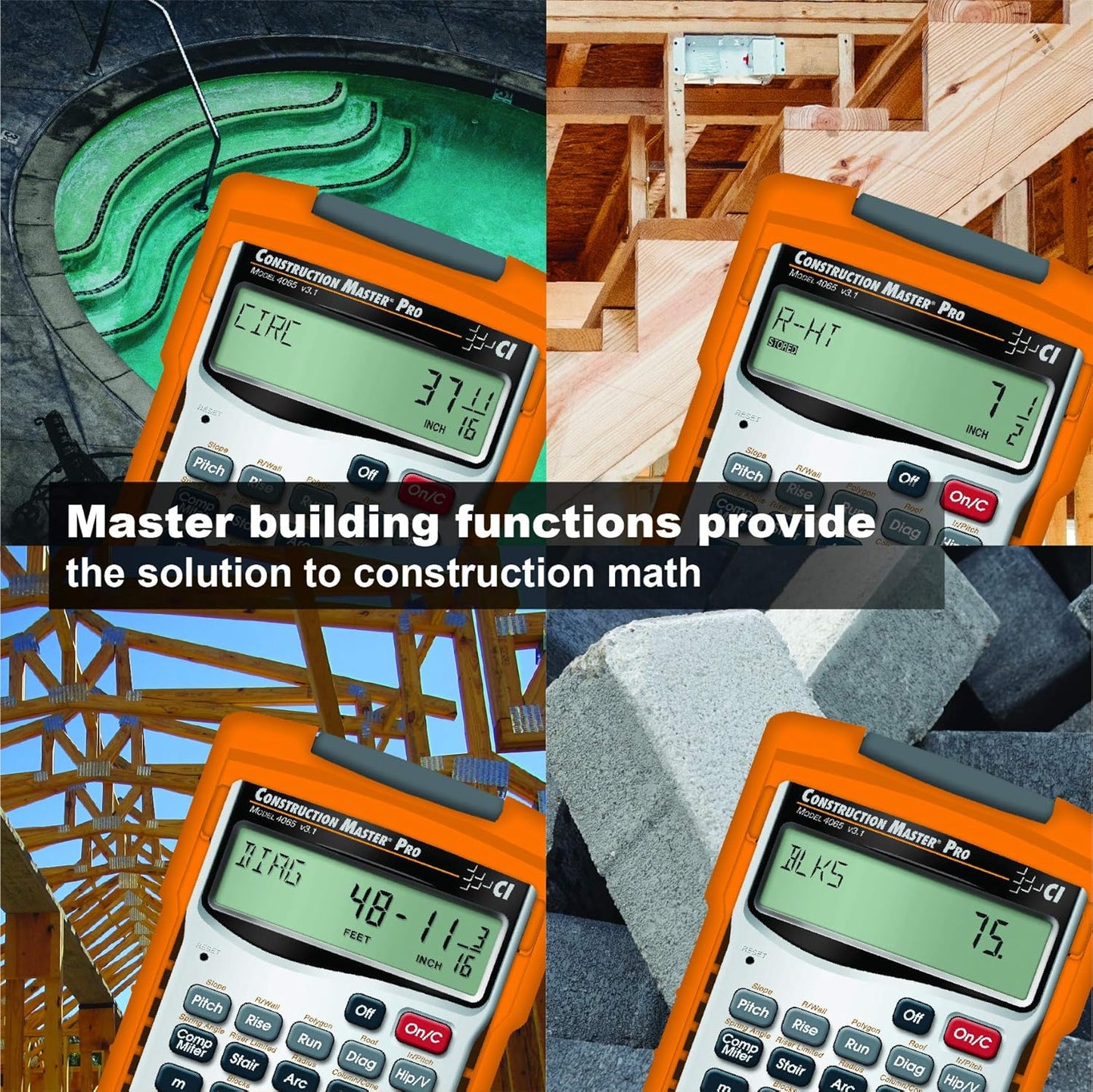 Calculated Industries Construction Master Pro Advanced Construction Math Feet-inch-Fraction Calculator + Staedtler 12-Inches Architect Triangular Scale Bundle