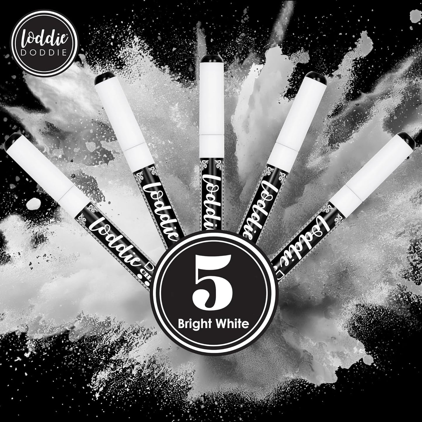 Loddie Doddie Fine Liquid Chalk Markers for Chalkboard - 5 Count Erasable Low-Odor White Chalkboard Markers with Fine Tip - White Chalk Pens - Erasable Pens