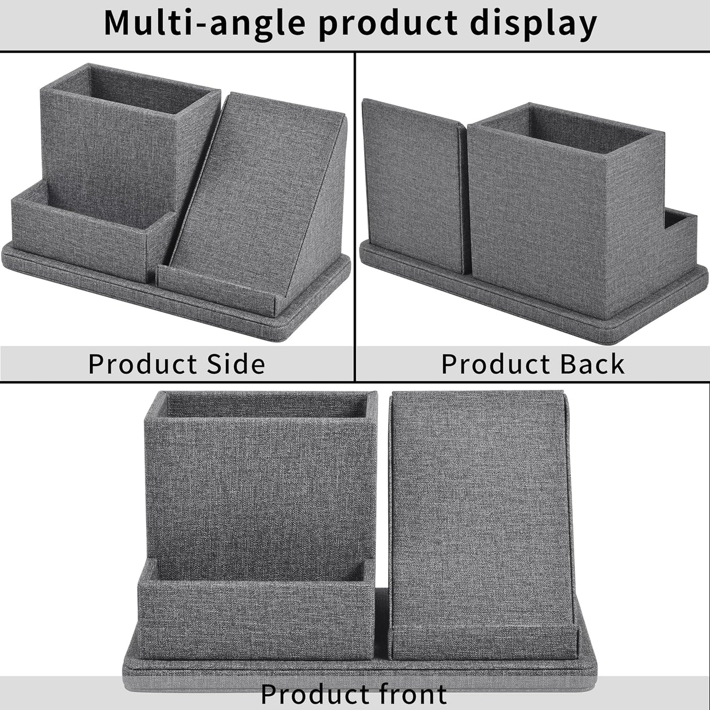 Multi-Function Pen/Pencil Holder-Linen Leathe Excellent Cell Phone Touch Screen Solution Holde-Business Card Holder/Sticky Note Tray,Desk Organizer for Office Supplies,Desktop Caddy,Grey