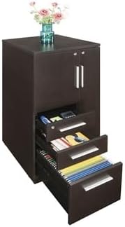 NBF at Work Wardrobe Office Storage Cabinet - Espresso Laminate Storage Cabinet with Lockable Door -Display Cabinet with 3 Lockable Drawers (48" H x 24" W x 24" D, Brown)