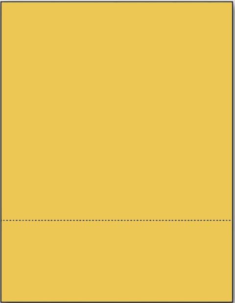 Limited Papers (TM) 8.5x11 Perforated Paper, 20/50 Pound, 75 GSM, Variety of Perforation Sizes and Colors, for Forms, Tickets, Postcards, Business Cards. (Gold, 2 up – 3.5” from bottom)